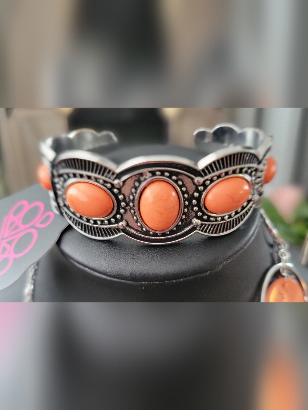 Paparazzi Orange Stone Silver Accent Cuff Bracelet